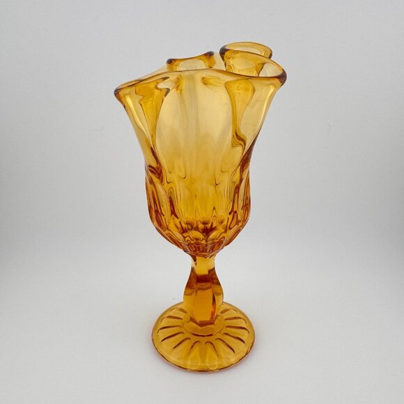 Fenton Other - Vintage Fenton Hand-Blown Amber Swung Glass Handkerchief Vase